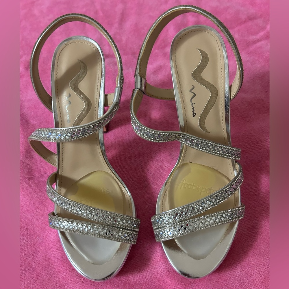 Nina Glittering Silver Strappy Heels